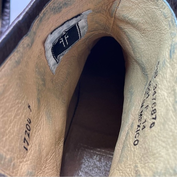 Frye Phillip Harness Distressed Dark Brown Leather Moto Ankle Boots Size 6.5 - Picture 10 of 11